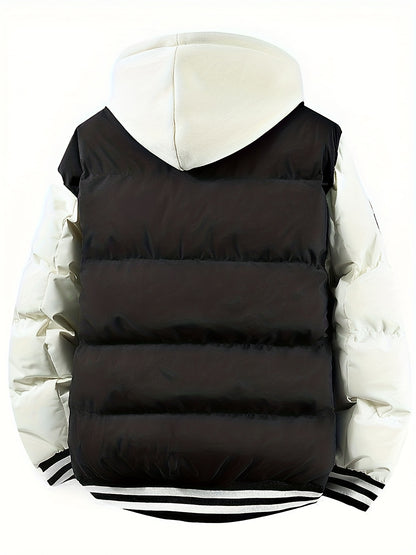 Loom & Soul Men’s Retro Hooded Baseball Jacket – Warm Color-Block Outerwear