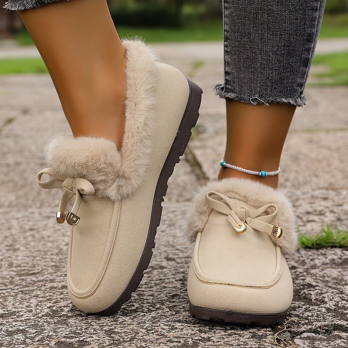 Mocasines de mujer con forro polar – Zapatos de invierno cálidos sin cordones