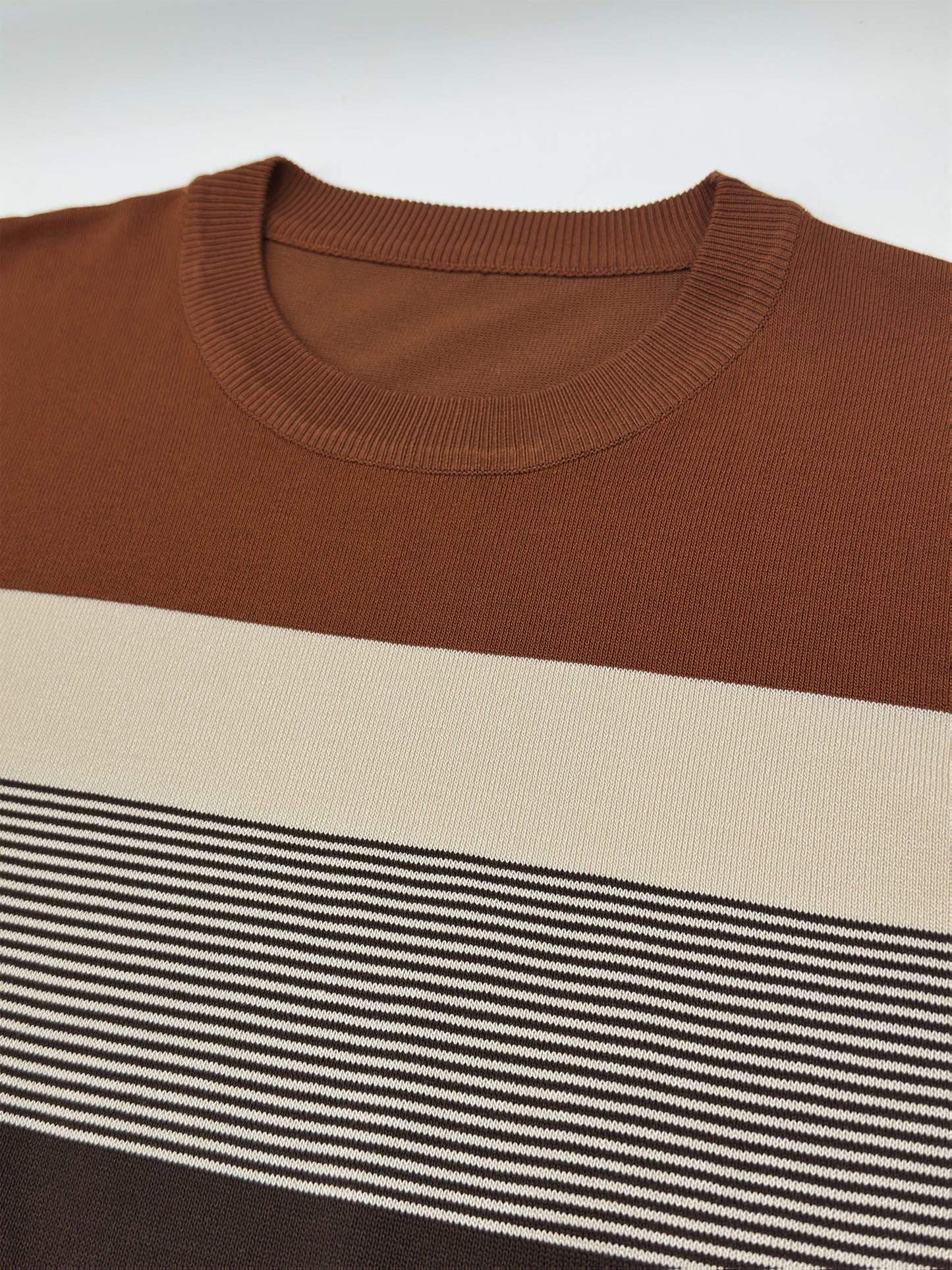 Suéter tipo jersey de punto a rayas para hombre – Clásico, manga larga, cuello redondo