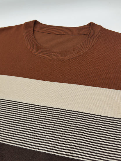 Suéter tipo jersey de punto a rayas para hombre – Clásico, manga larga, cuello redondo