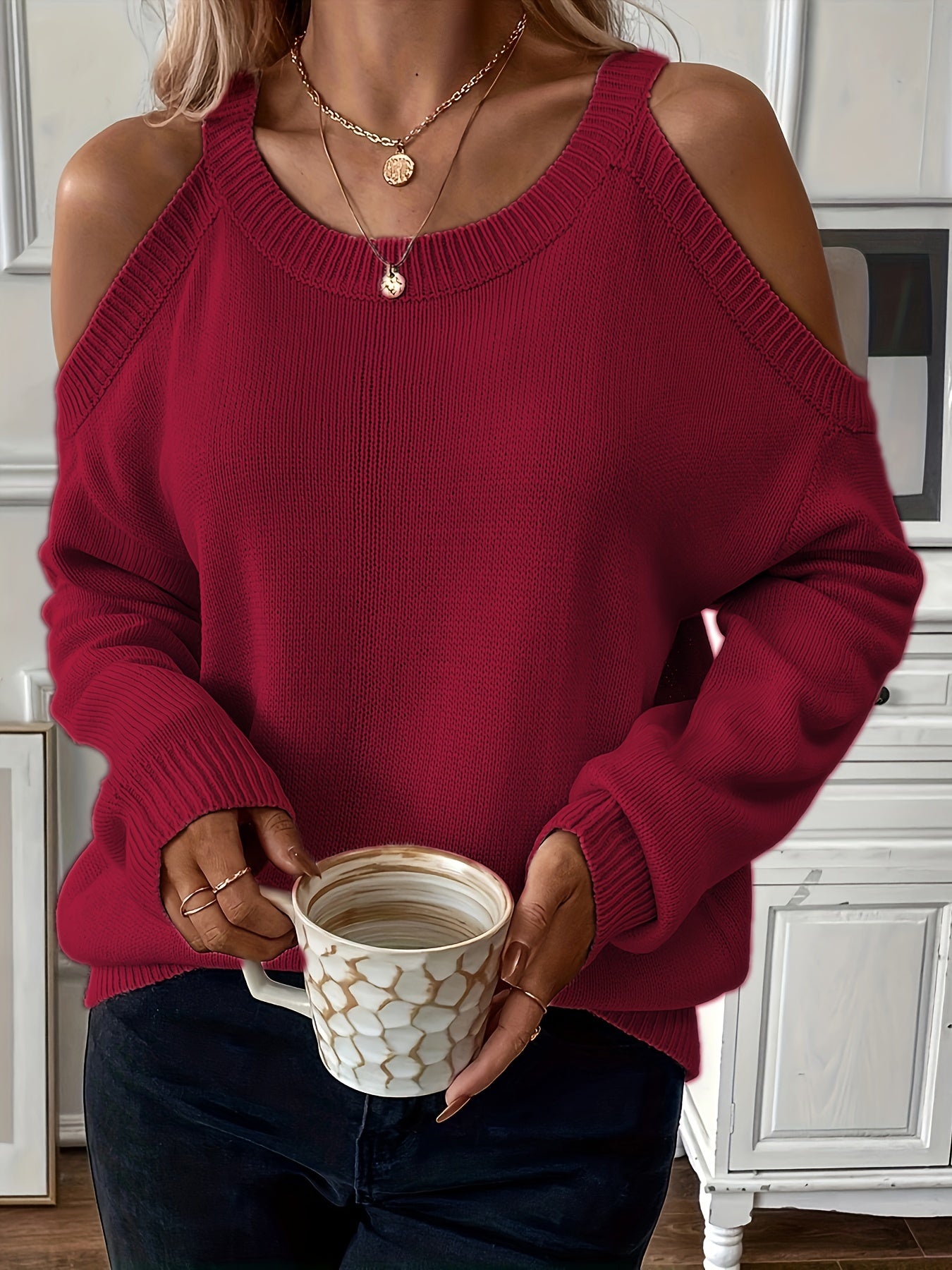 Women’s Elegant Crew Neck Pullover – Soft Knit Fall/Winter Sweater