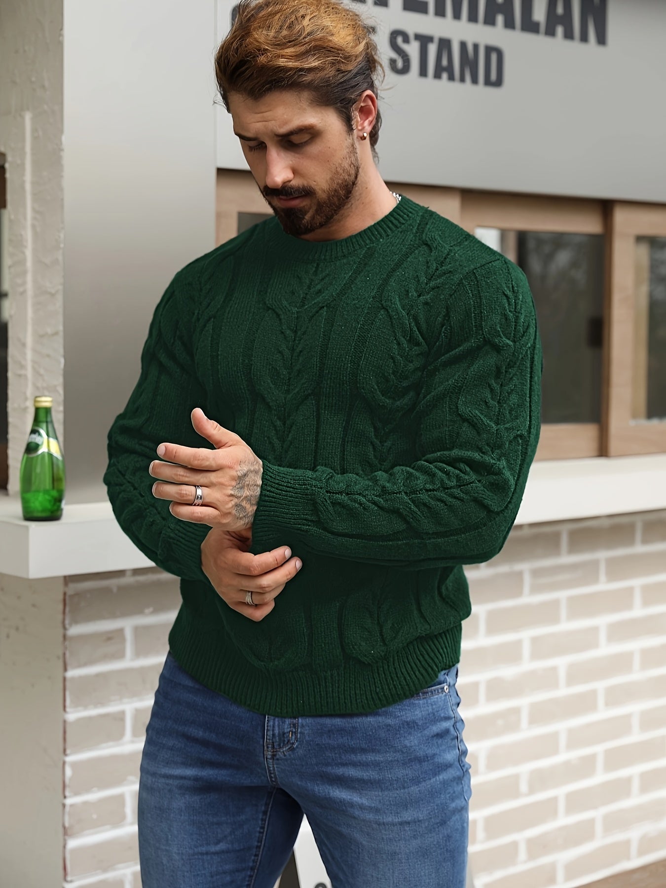 Men’s Striped Knit Sweater – Soft Crewneck Ribbed Trim Pullover