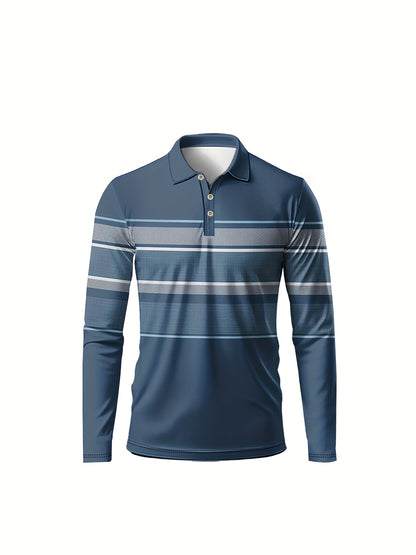 Polo rayé bleu et blanc pour homme – Polo décontracté à manches longues style preppy