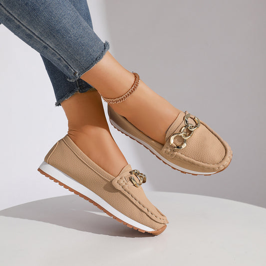 Women’s Chain Loafers – Suede Slip-On Comfort Flats