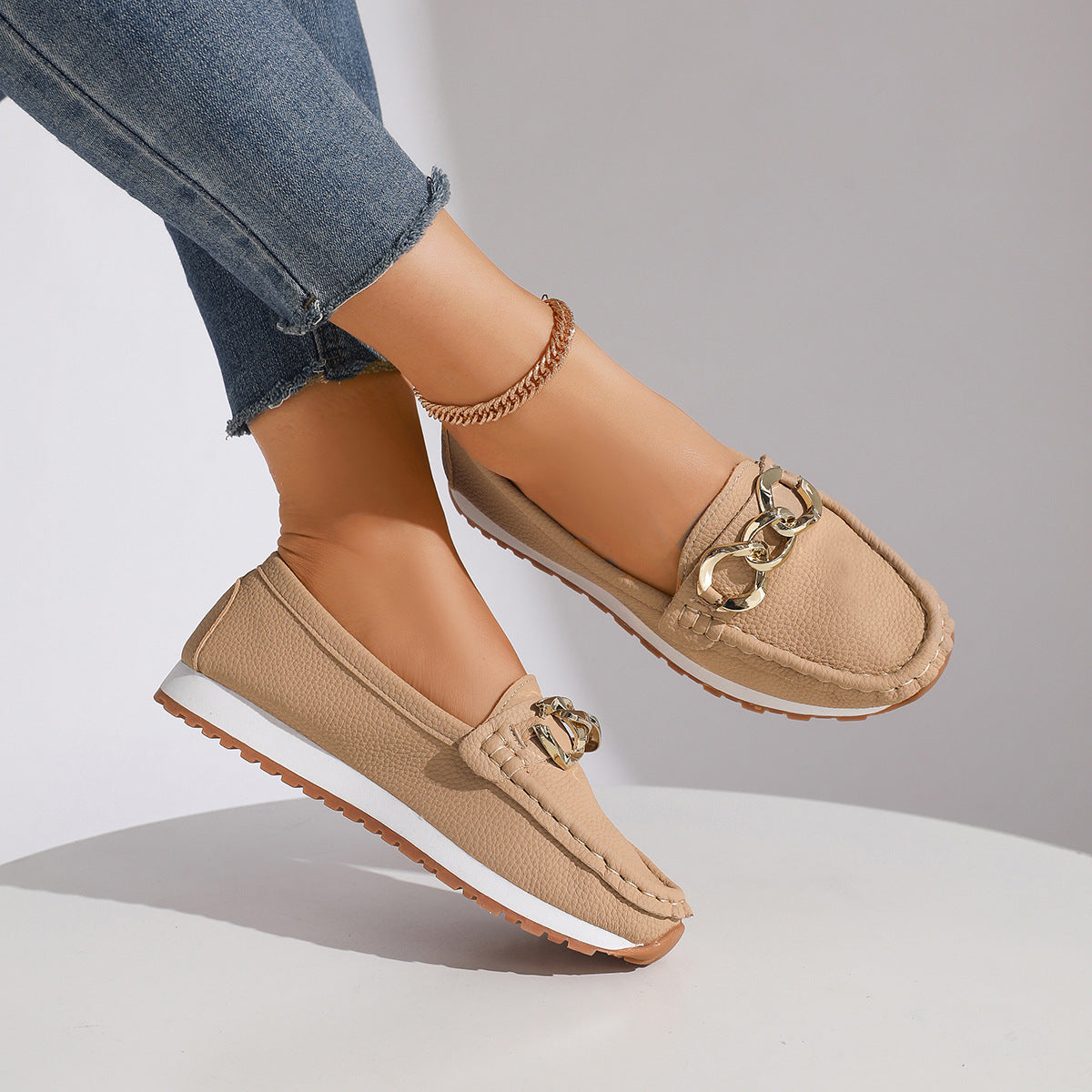 Women’s Chain Loafers – Suede Slip-On Comfort Flats