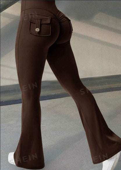 Loom & Soul™ Flared Yoga Pants – High-Waist Booty-Lift Fitness Leggings with Pockets