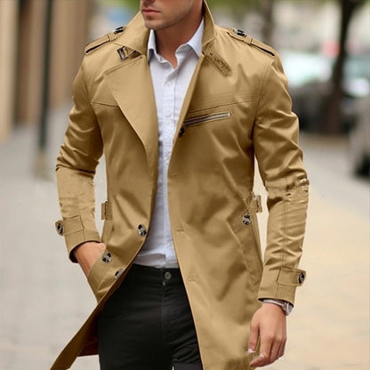 Veste décontractée mi-longue d'automne à revers grande taille pour homme