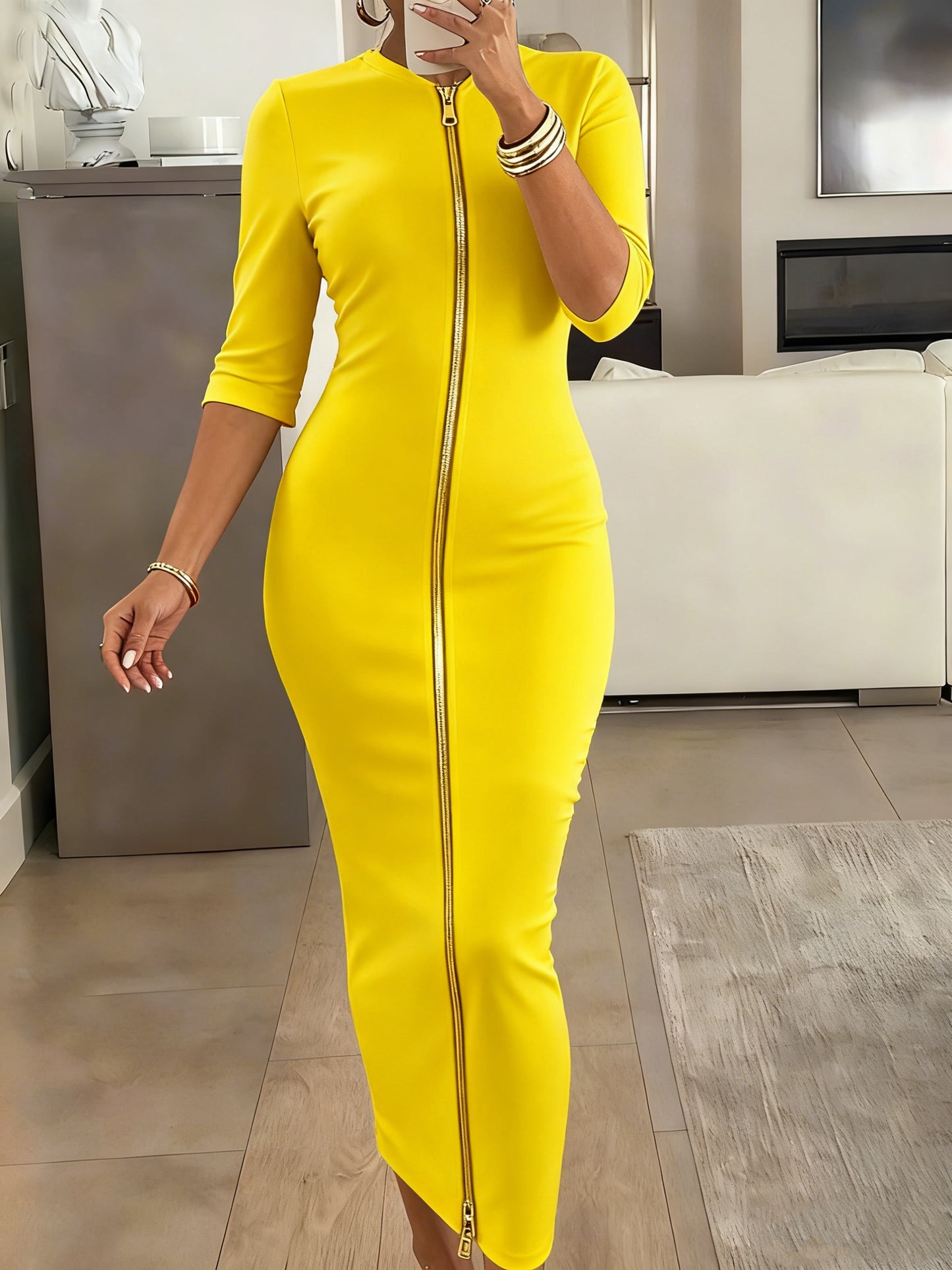 Boat Neck Bodycon Midi Dress – Elegant Slim Fit Short Sleeve Dress