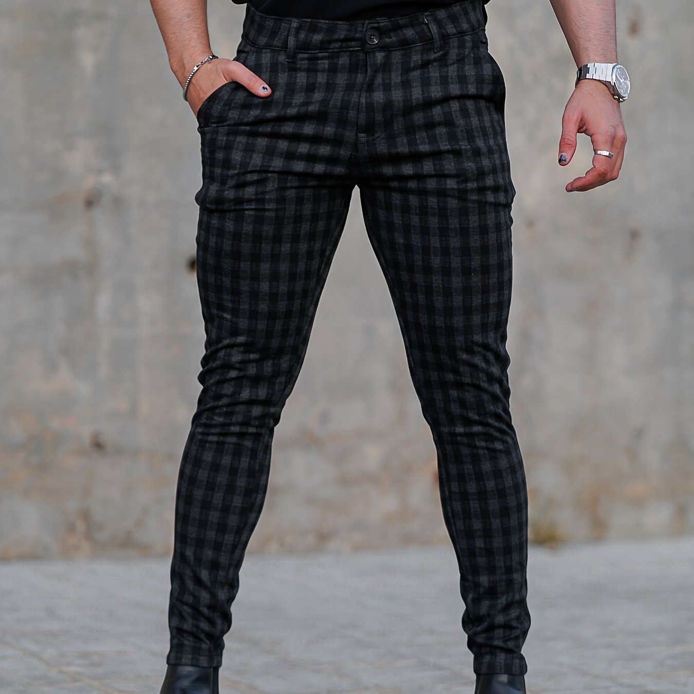 Men’s Slim-Fit Plaid Suit Pants – Tailored Stretch Dress Trousers