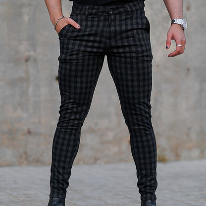 Men’s Slim-Fit Plaid Suit Pants – Tailored Stretch Dress Trousers