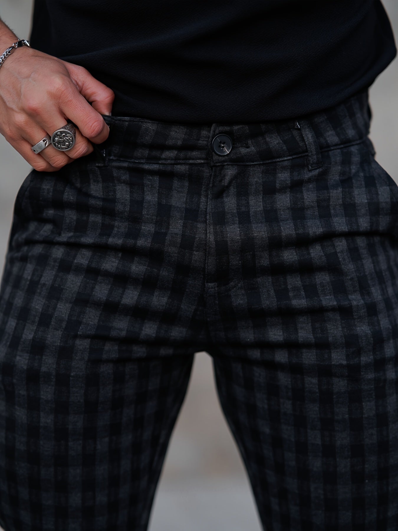 Men’s Slim-Fit Plaid Suit Pants – Tailored Stretch Dress Trousers