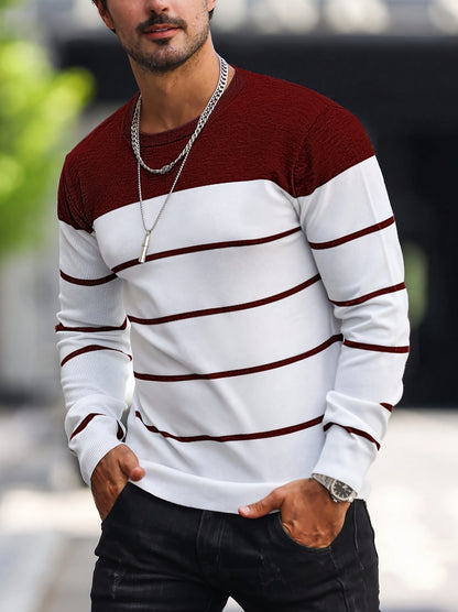 Pull tricoté rayé bleu marine pour homme – Col rond décontracté