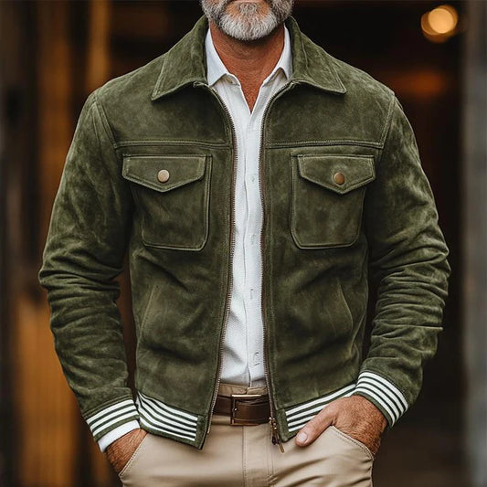 Men’s Motorcycle Jacket with Shearling Lapel – Slim Fit Leather Look