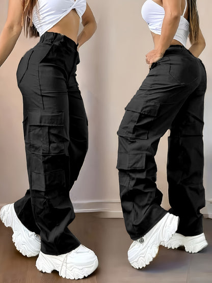 Pantalones cargo de cintura alta – Pierna ancha estilo urbano con múltiples bolsillos