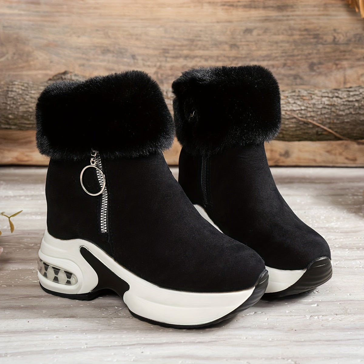 Botines de plataforma para mujer – Zapatos de invierno con cremallera y forro de felpa