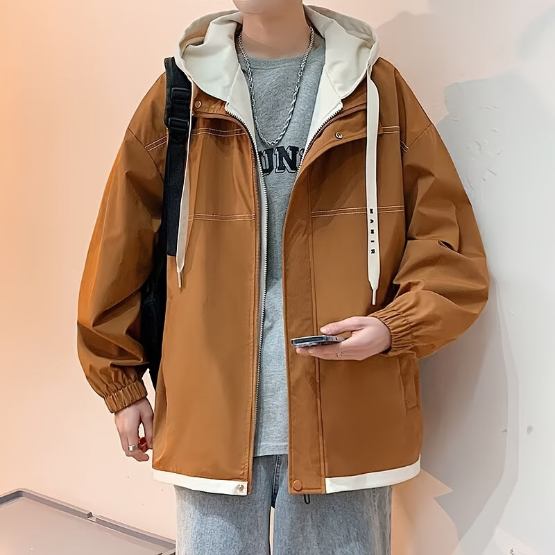 Loom & Soul Men’s Color Block Zip Jacket – Lightweight Hooded Windbreaker