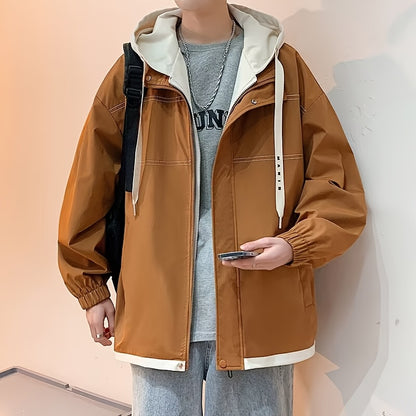 Loom & Soul Men’s Color Block Zip Jacket – Lightweight Hooded Windbreaker