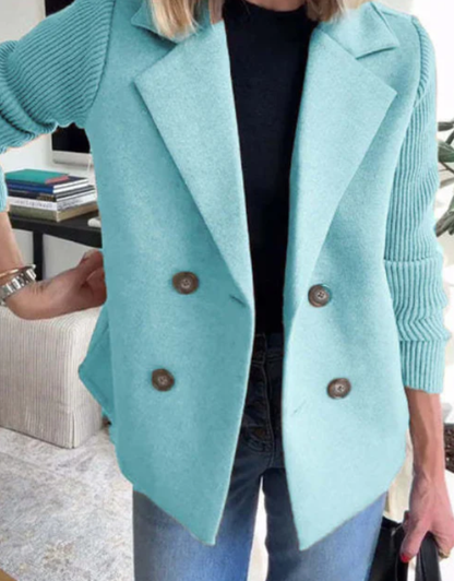 Chaqueta de Solapa Cruzada para Mujer – Abrigo con Mangas Tejidas Empalmadas