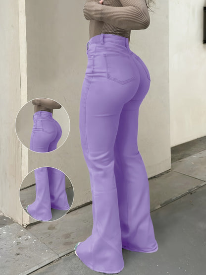 Women’s Vibrant Orange Distressed Flare Jeans – High-Waist Bootcut