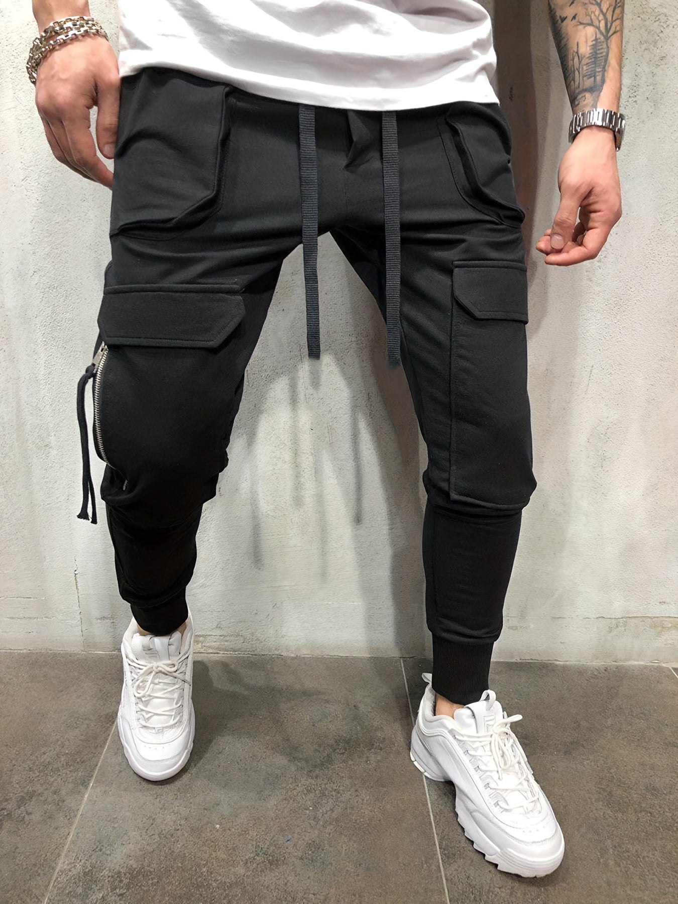 Men’s Streetwear Cargo Pants – Multi-Pocket Drawstring Outdoor Trousers