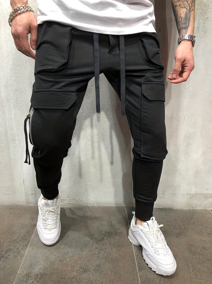 Men’s Streetwear Cargo Pants – Multi-Pocket Drawstring Outdoor Trousers
