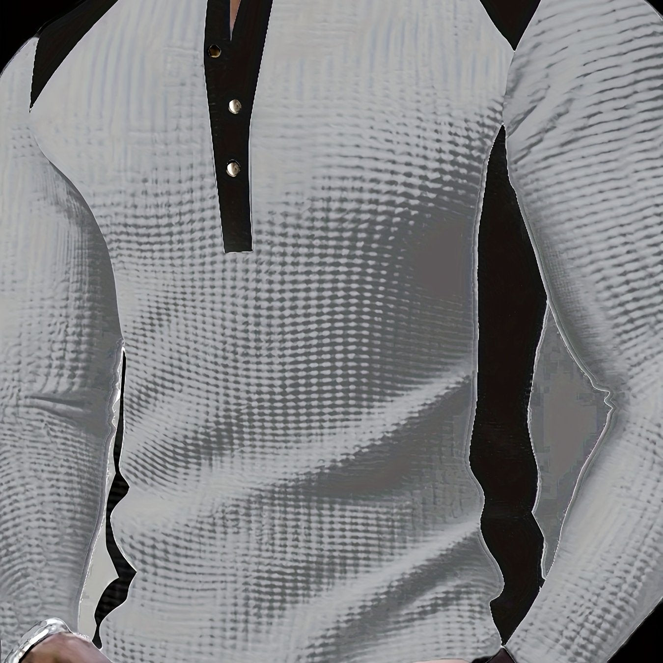 Men’s Waffle Henley Shirt – White & Black All-Season Button Top