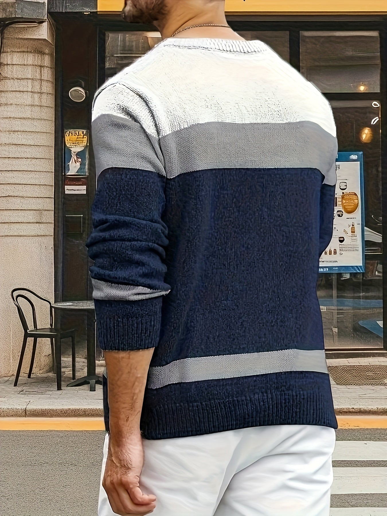 Men’s Color-Block Cable Knit Sweater – Soft Crew Neck Pullover