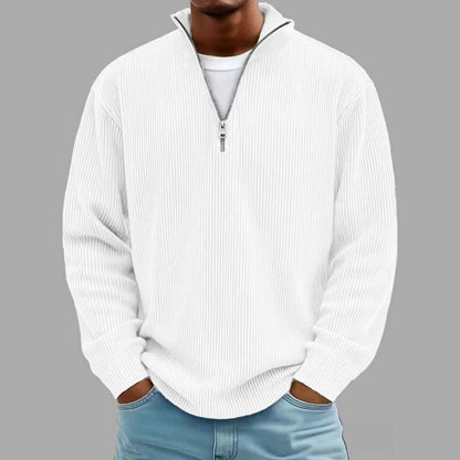 Men’s Corduroy Zip Stand Collar Sweatshirt – Casual Long Sleeve Top