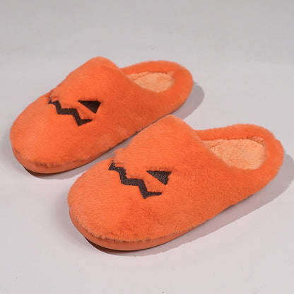 Loom & Soul Halloween Pumpkin Slippers – Women’s Winter Warm Plush Indoor Slippers, Non-Slip Cozy House Shoes (
