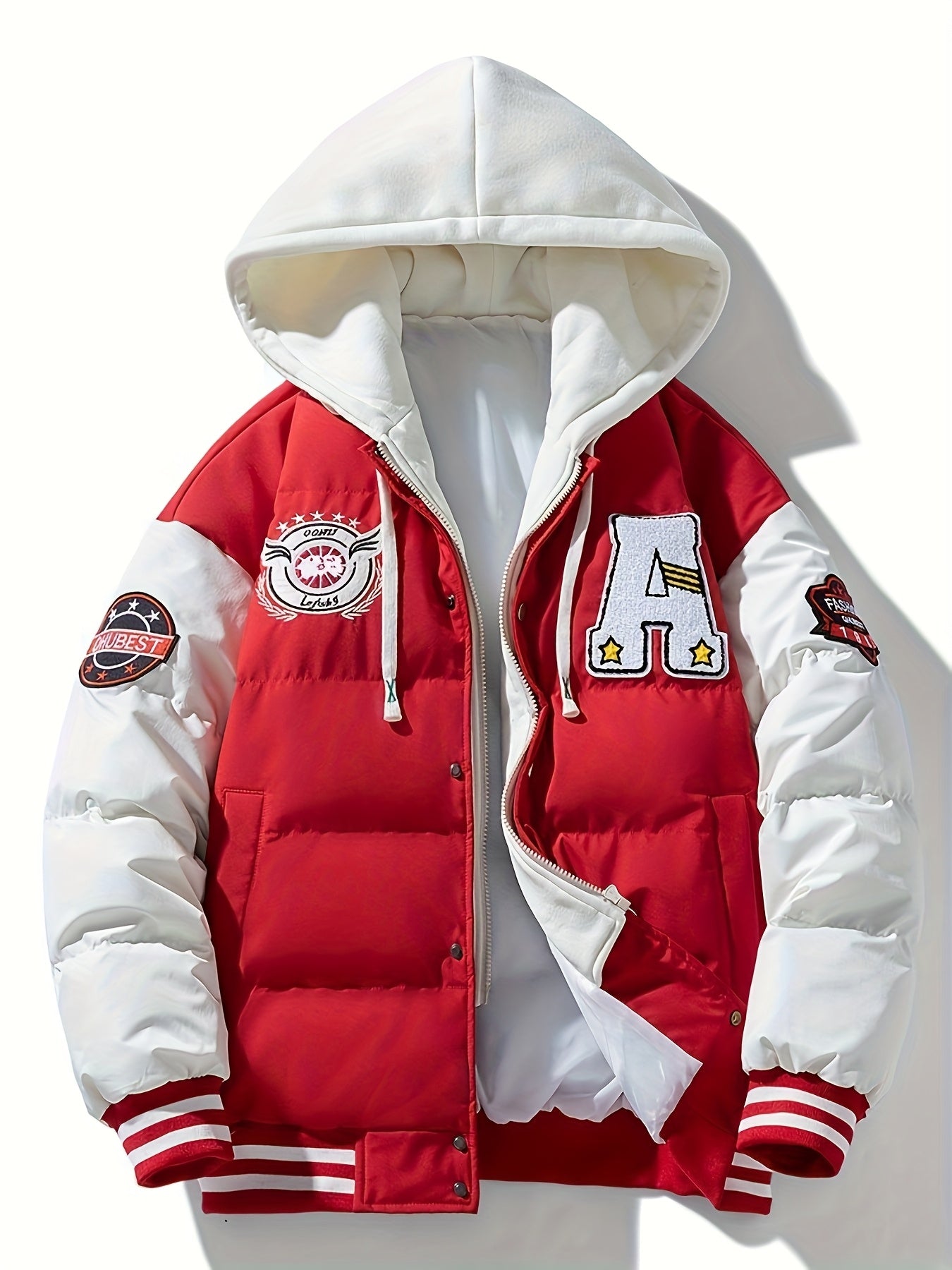 Loom & Soul Men’s Retro Hooded Baseball Jacket – Warm Color-Block Outerwear