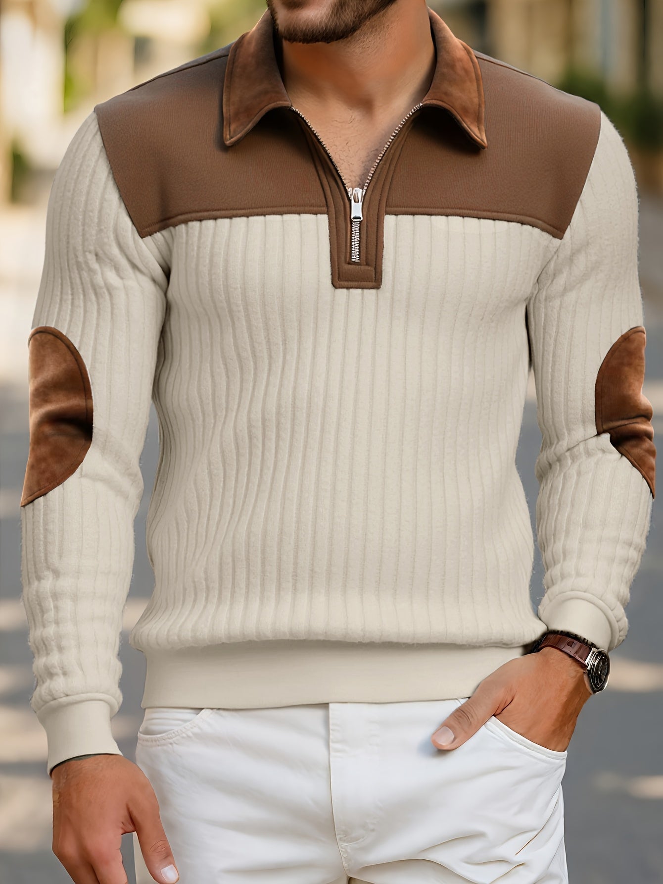 Men’s Full-Zip Winter Sweater – Thick Knit Stand Collar Pullover
