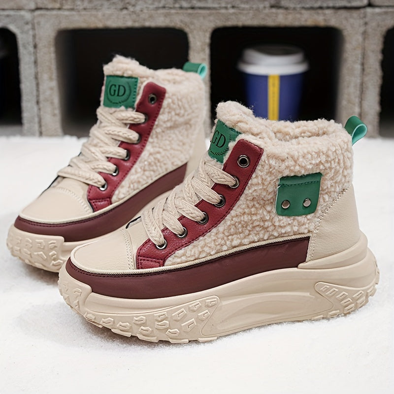 Women’s Plush Lined Snow Boots – Non-Slip Winter Shoes with PVC Sole