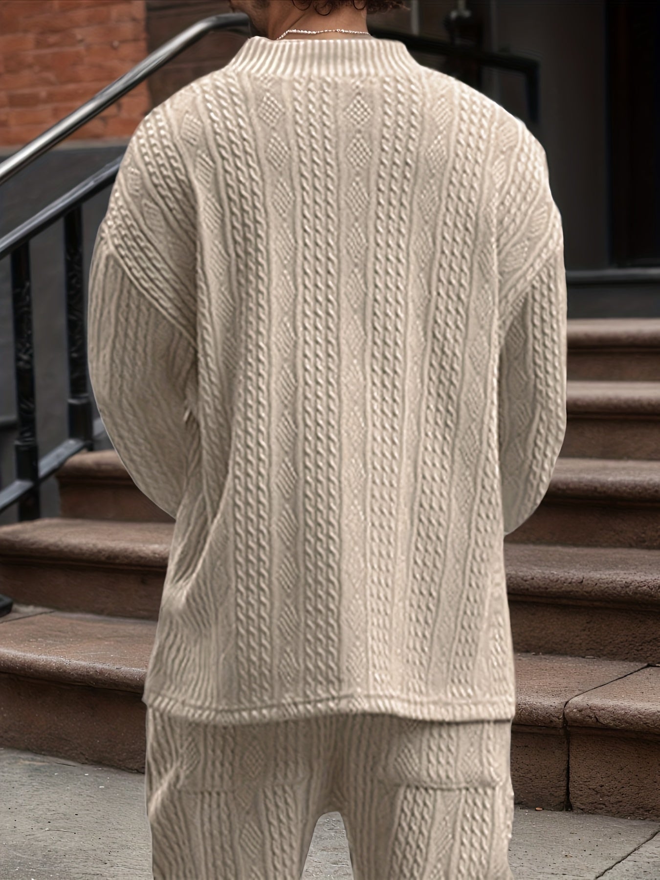 Pull décontracté pour homme en maille col V jacquard côtelé