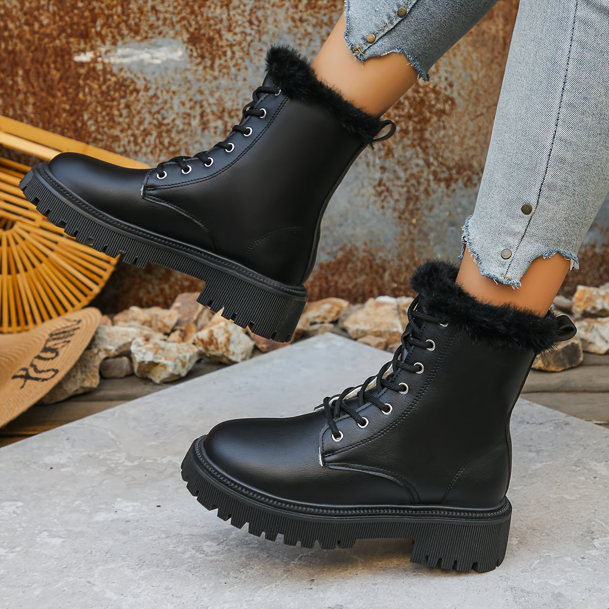 Women’s Fleece Ankle Boots – Elegant Zipper Platform Winter Footwear