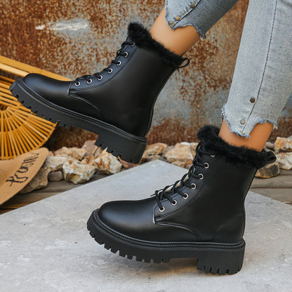 Women’s Fleece Ankle Boots – Elegant Zipper Platform Winter Footwear