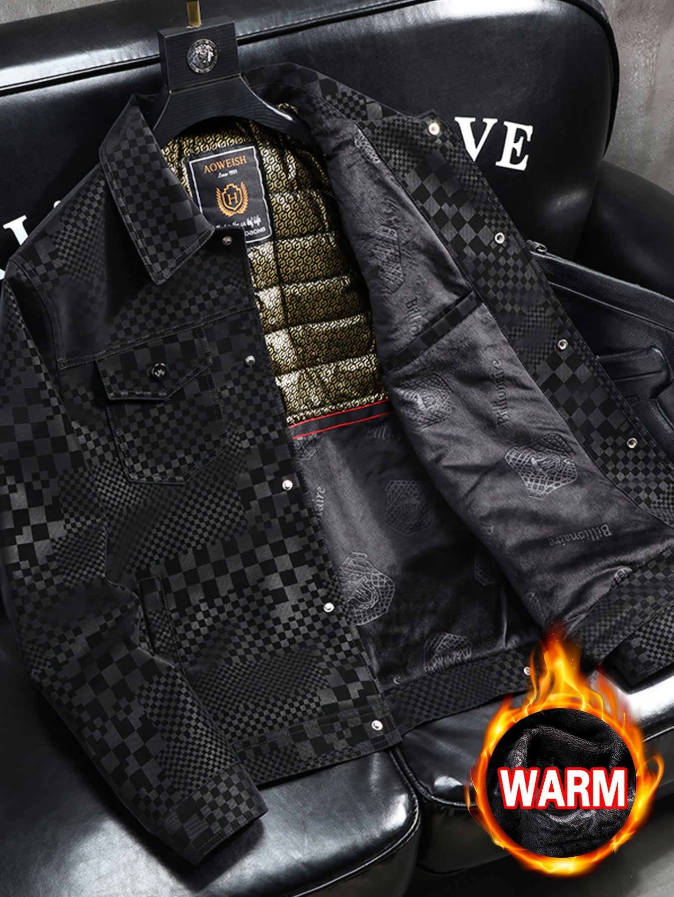 Men’s Checkered PU Coat – Black & Brown Houndstooth Street Jacket