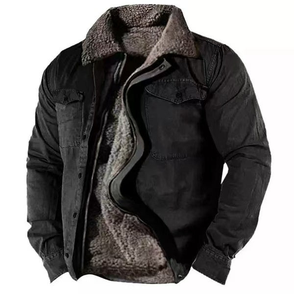 Veste en coton doublée polaire pour homme – Coupe ample décontractée avec fermeture éclair
