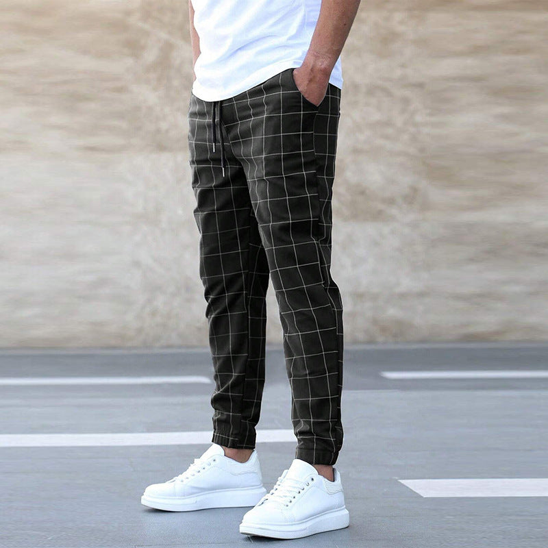 Loom & Soul™ Men’s Plaid Drawstring Pants – Casual Straight-Leg Cotton Trousers