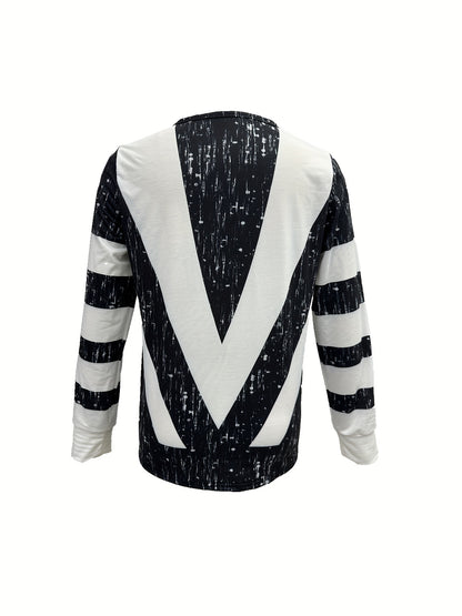 Colorblock Stripe Zip-Front Top – Elegant Long Sleeve Knit Tee