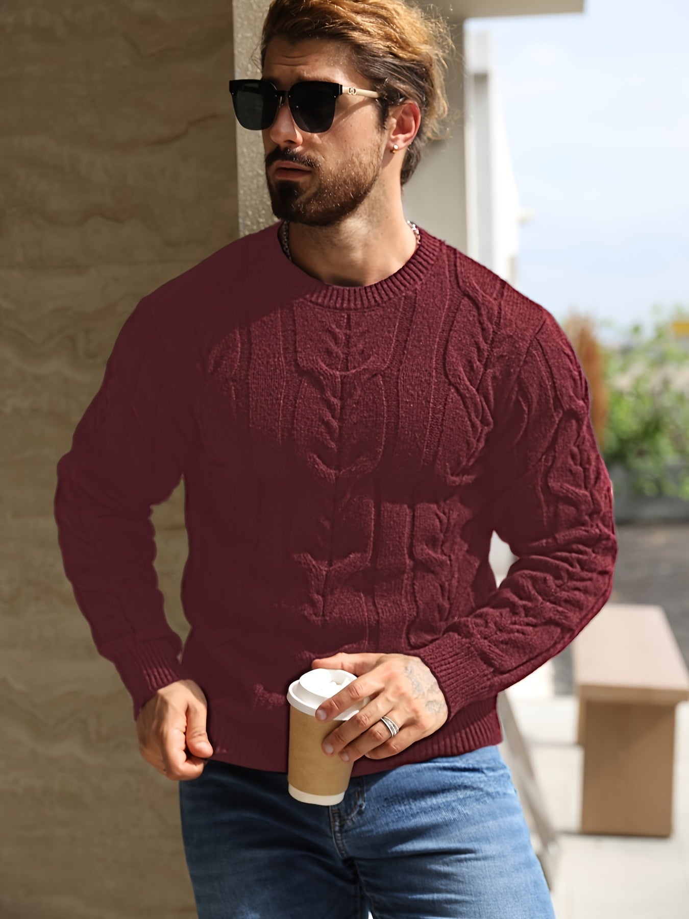 Men’s Striped Knit Sweater – Soft Crewneck Ribbed Trim Pullover
