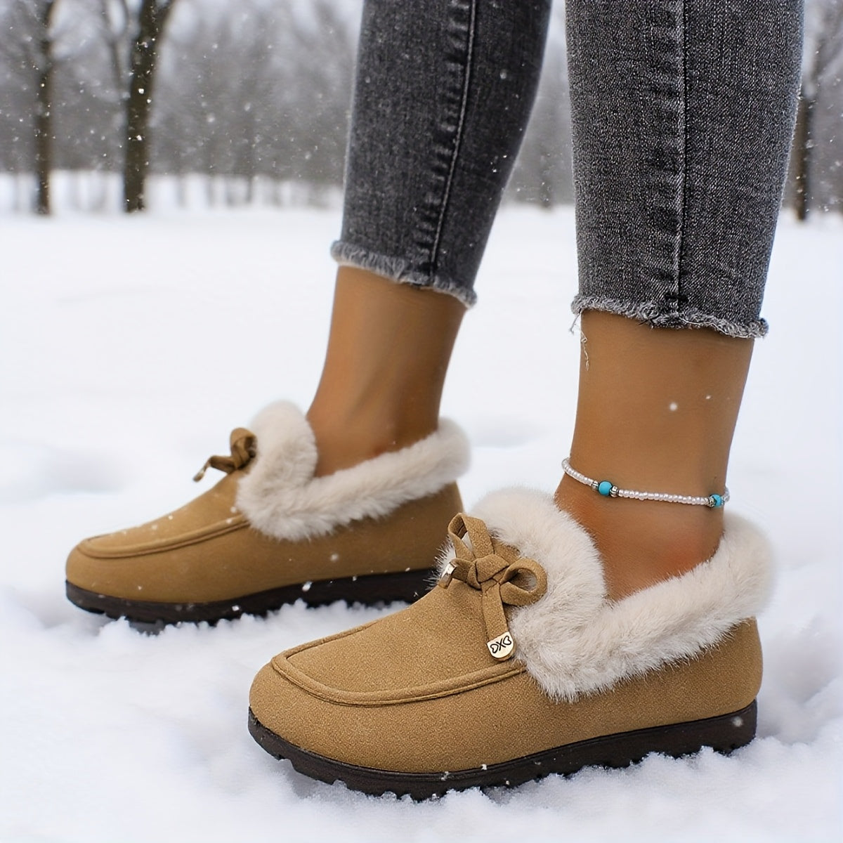 Mocasines de mujer con forro polar – Zapatos de invierno cálidos sin cordones