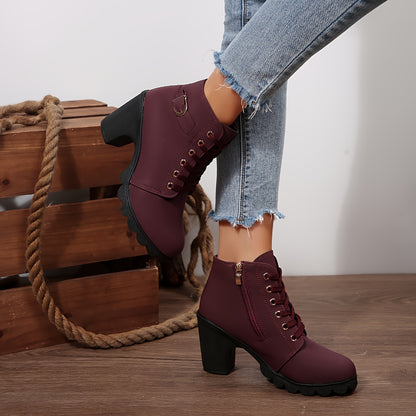 Botines de tacón alto para mujer - Tacón de bloque, elegantes, sin cordones