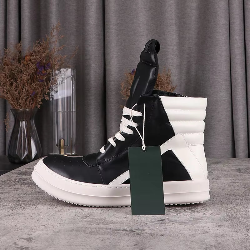 Men'S Casual Shoes Leather Shoes for Women Inverted Triangle Design Women'S Sneakers Lace-Up Patchwork Men'S Shoes