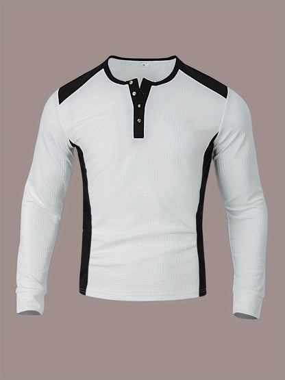 Men’s Waffle Henley Shirt – White & Black All-Season Button Top