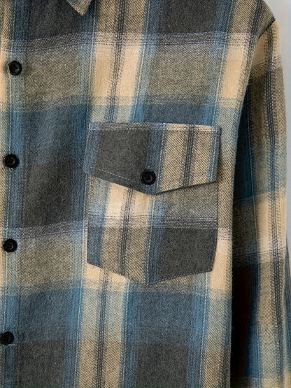 Chemise à carreaux verte et bleue pour homme – Chemise décontractée boutonnée à carreaux