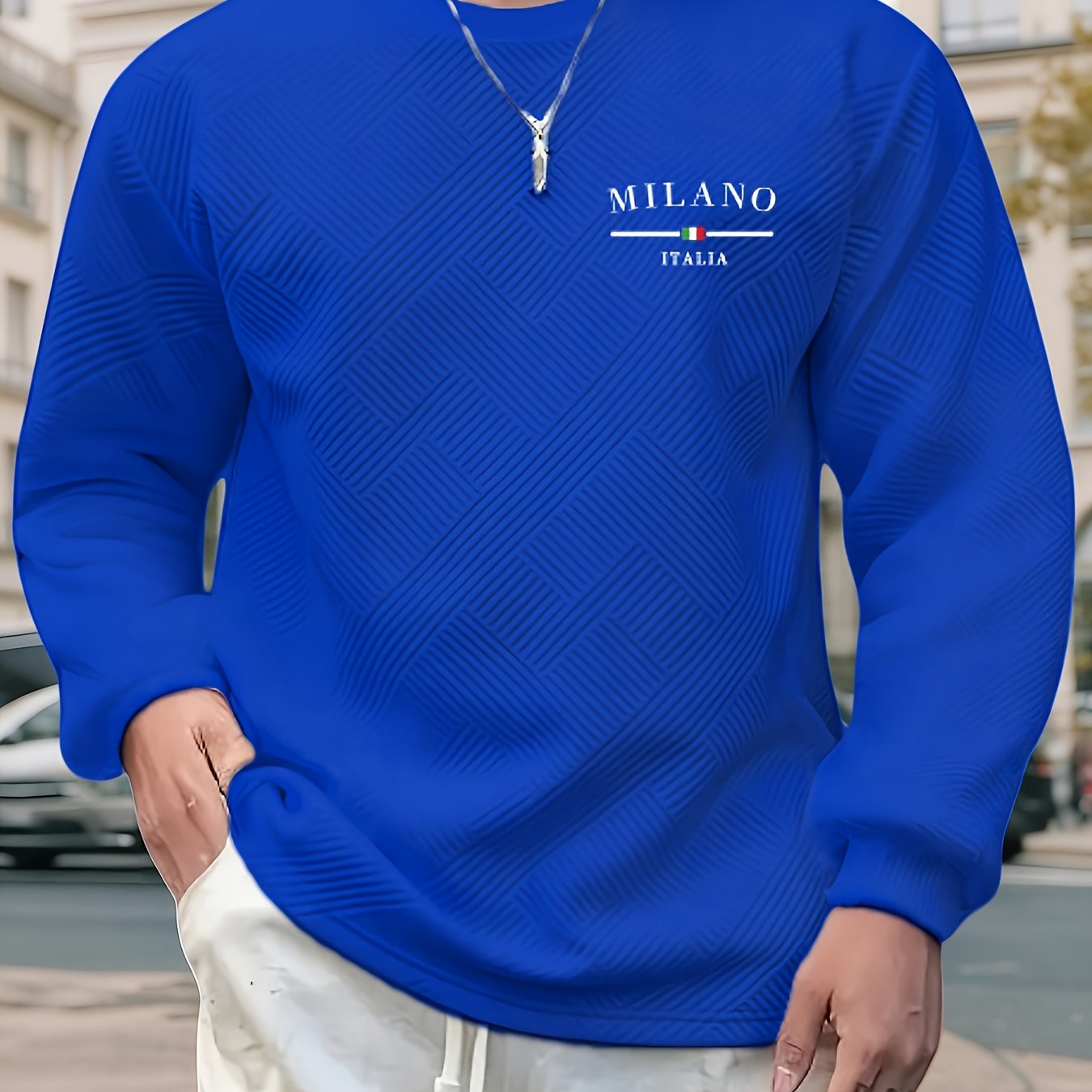 Sweat-shirt ras du cou jacquard homme – Pull décontracté à manches longues motifs géométriques