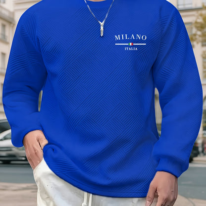 Sweat-shirt ras du cou jacquard homme – Pull décontracté à manches longues motifs géométriques