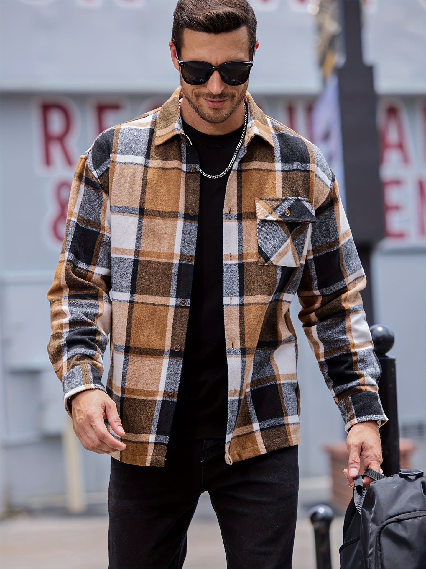 Chaqueta tipo camisa de lana a cuadros para hombre – Sobrecamisa cómoda a cuadros con botones