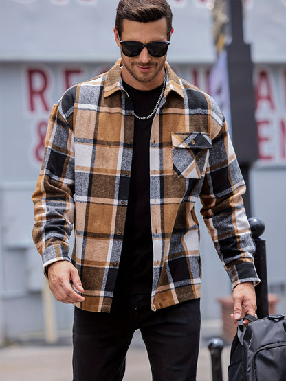 Chaqueta tipo camisa de lana a cuadros para hombre – Sobrecamisa cómoda a cuadros con botones