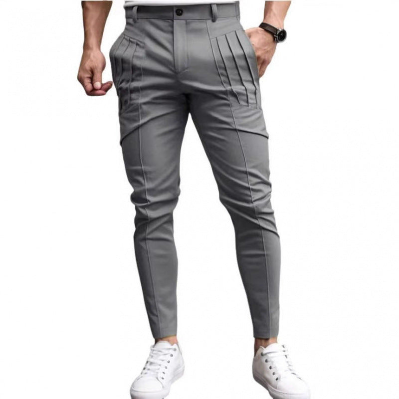Pantalon habillé court coupe slim pour homme – Taille élastique décontractée doublé polaire